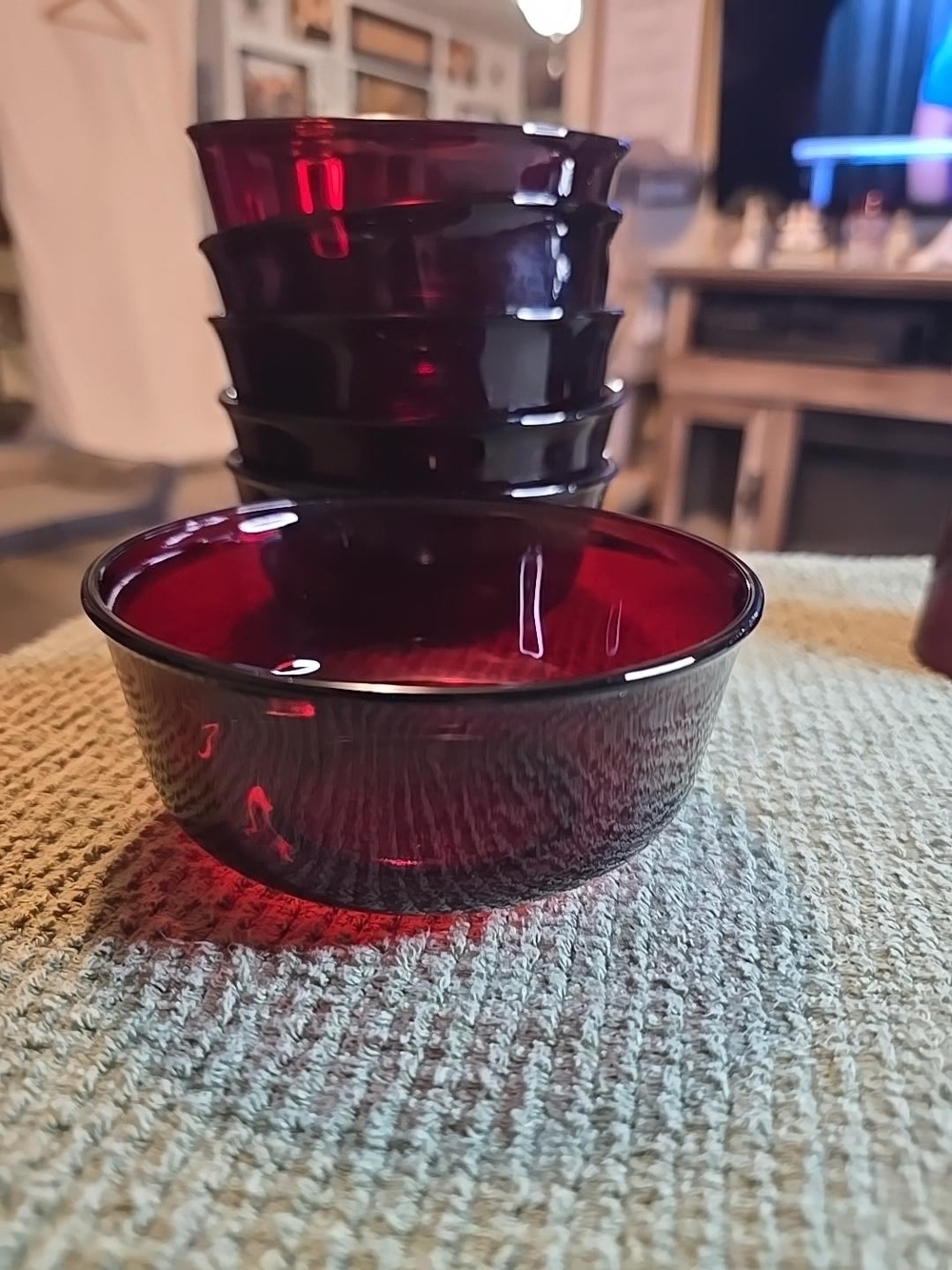 Set of 6 Vintage Vereco France Ruby Red Glass Bowls – 5¼"